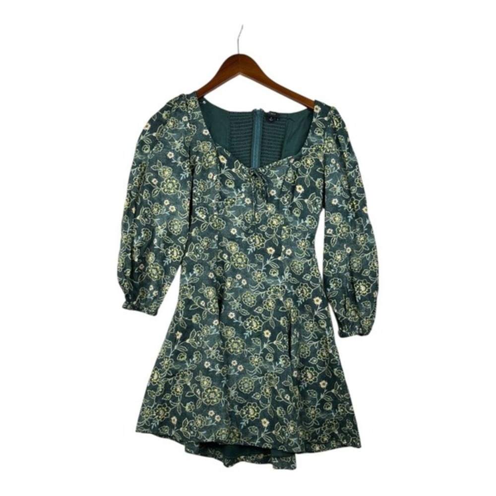 J. Crew Sweetheart Long Sleeve Mini Dress‎ size 2 Green Vintage Vines